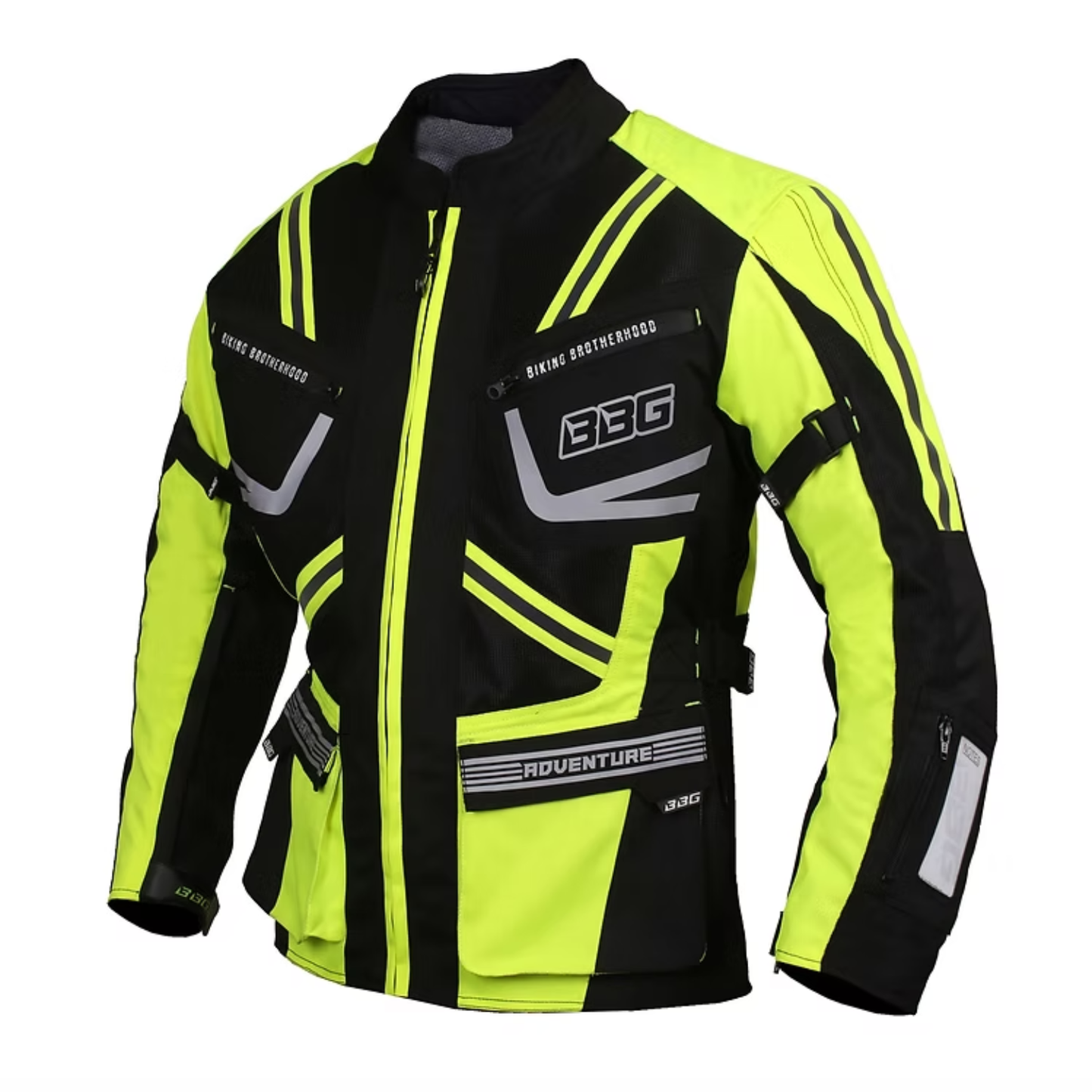 BBG Indiana Adventure Riding Jacket with Chest Guard and Thermal Liner - Neon