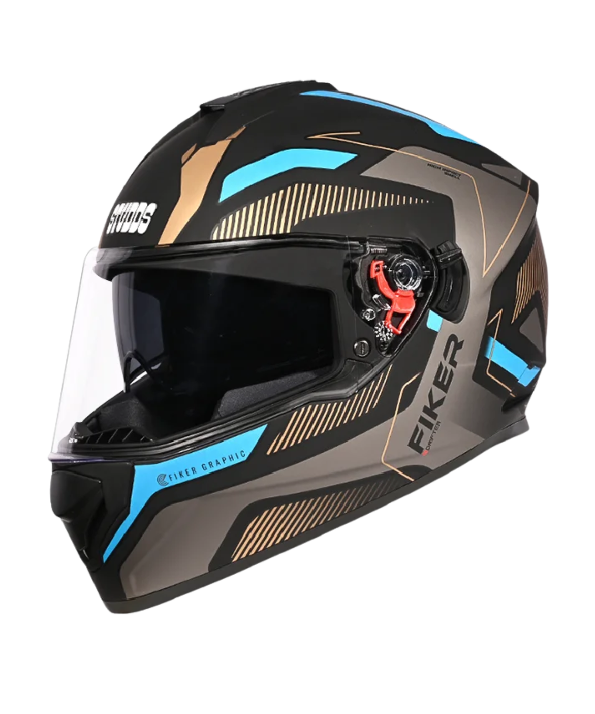 Studds Drifter D5 Fiker Decor Graphics Helmet - Matt Black Grey N4 - Studds