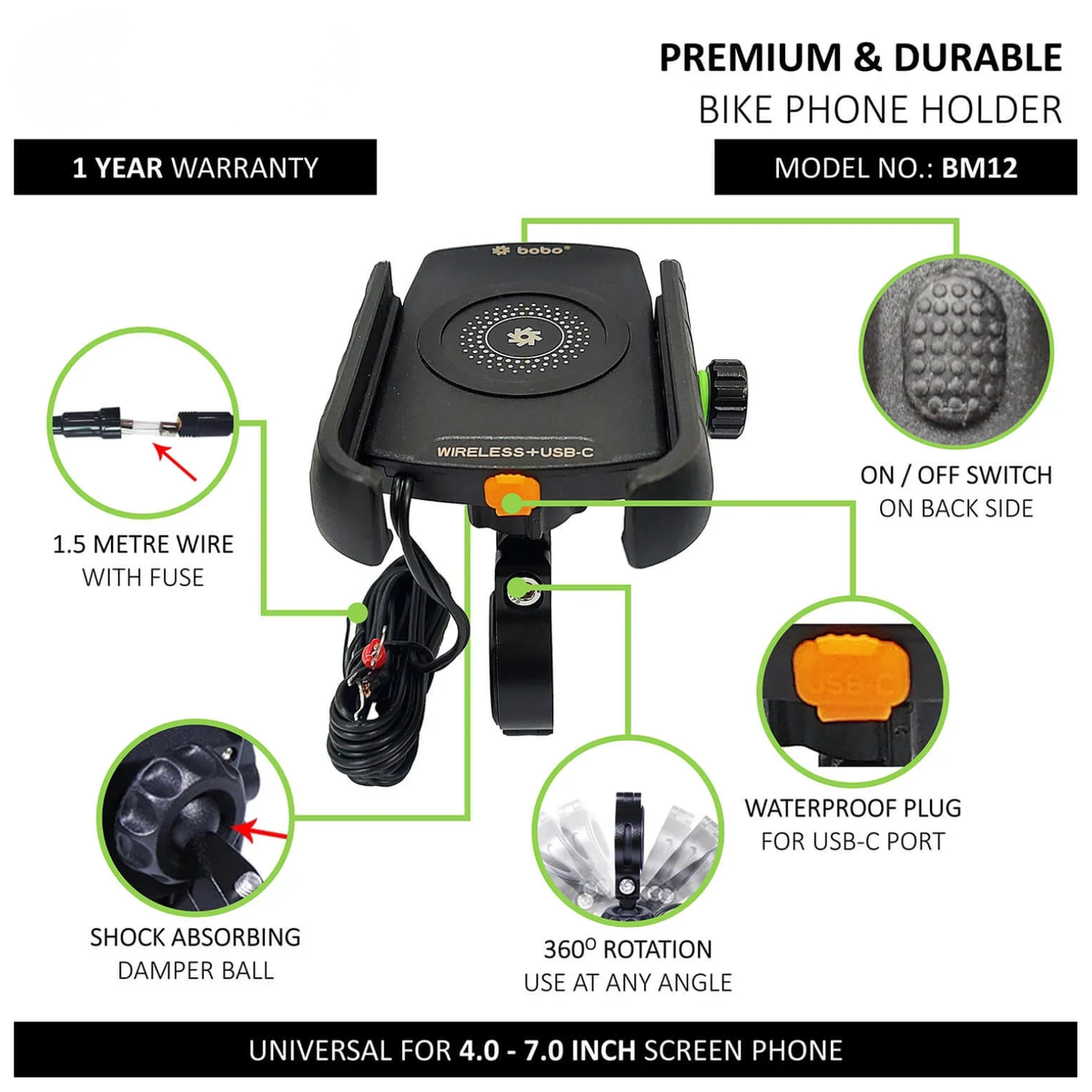BOBO BM12 Bike Phone Holder Motorcycle Mobile Mount - BOBO