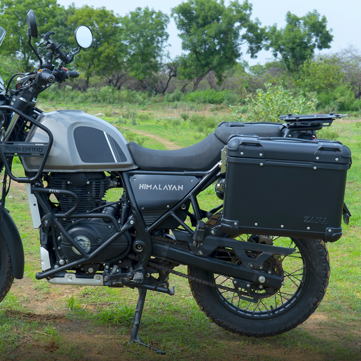 Zana Royal Enfield Himalayan 411 Aluminium R-Flat Pannier 36L with Saddle Stay Frame - Black - ZI-8494-RB - Zana