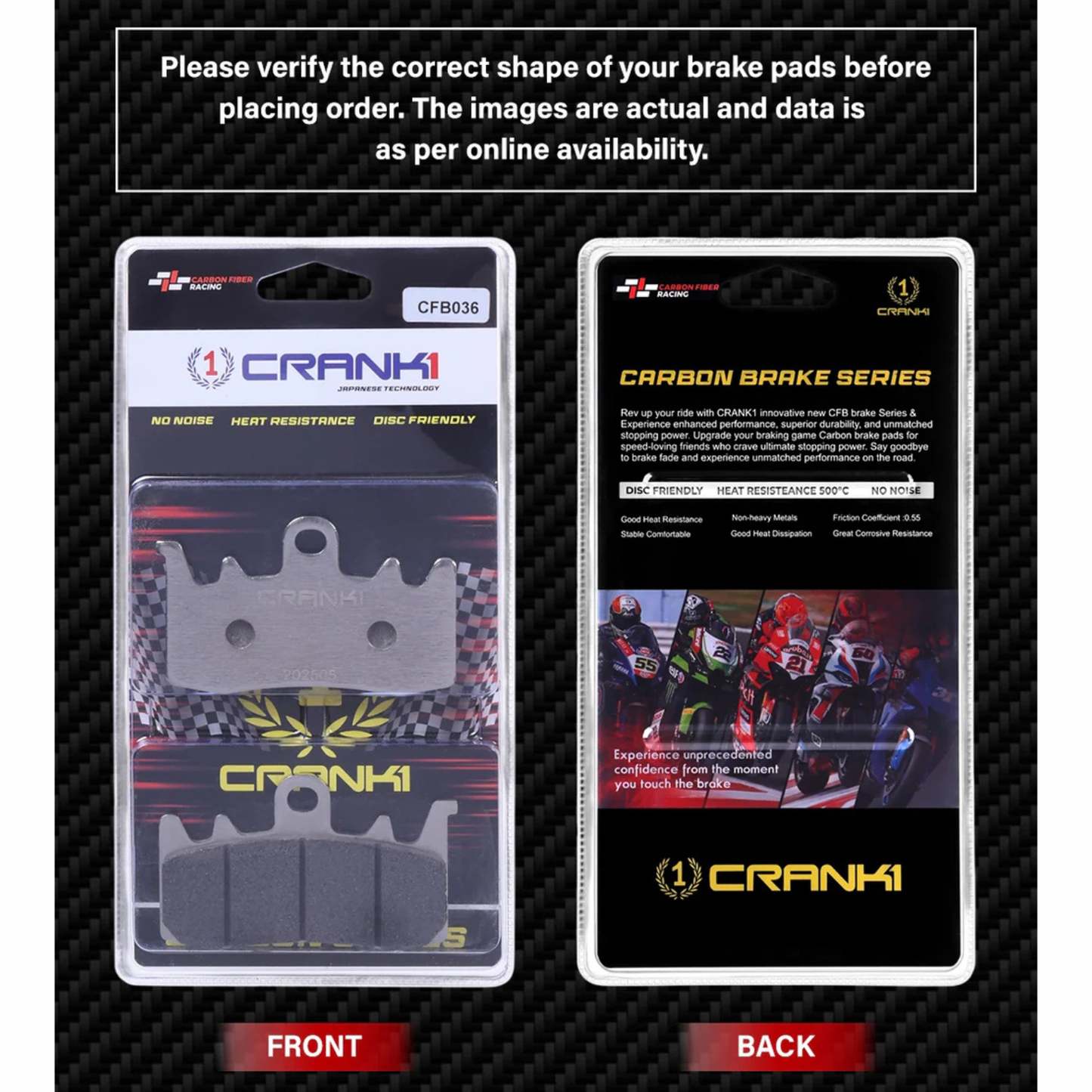 Crank1 Carbon Brake Pads for Ducati Scrambler 1100 Tribute Pro (2022-2023)