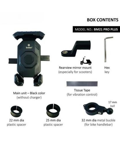 BOBO BM21 Pro Plus Bike Phone Holder Top & Bottom Corners Secure Grip with Vibration Damper