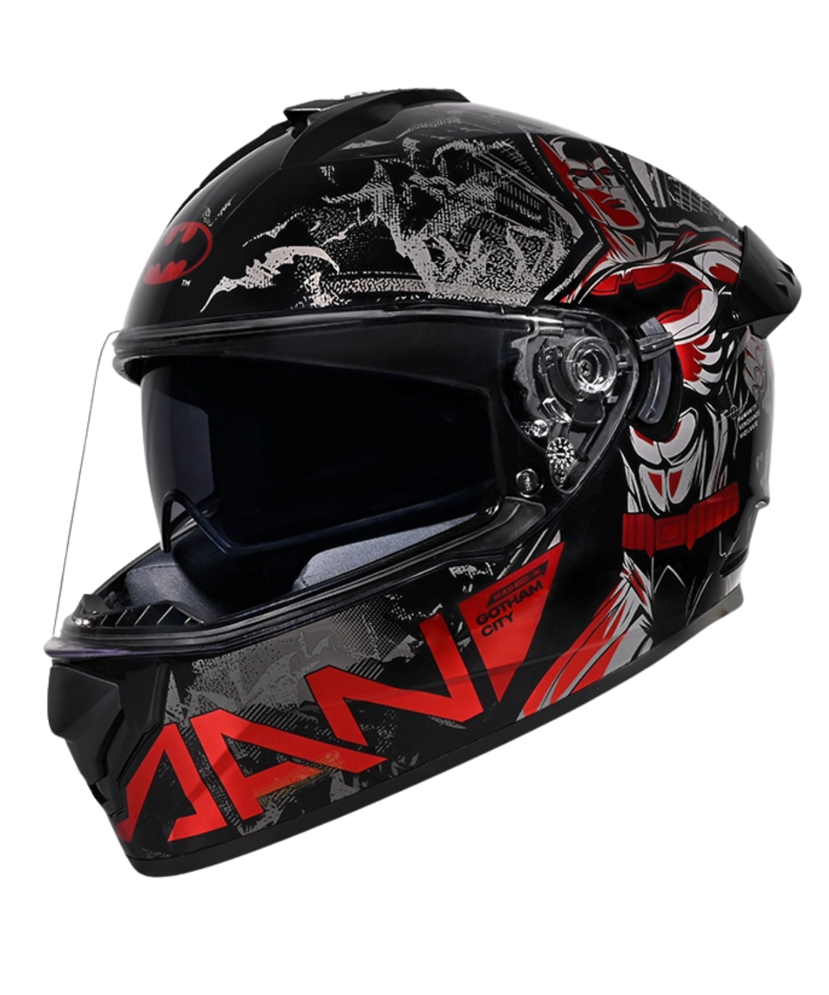 Studds Drifter Batman Edition Graphics Metallic Foil Helmet - Gloss Black Red Grey N4 - Studds