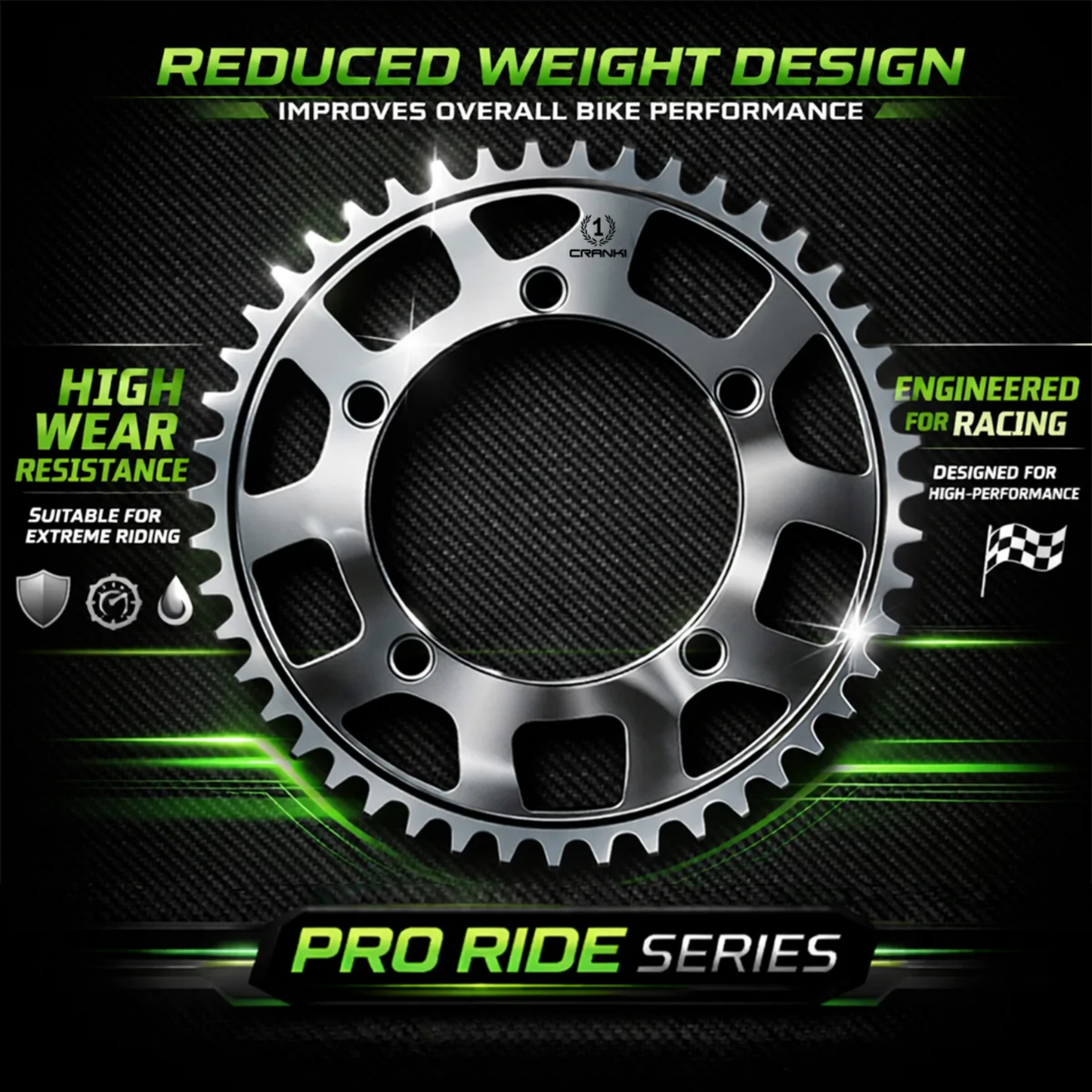 Crank1 Performance Motorcycle Sprocket Benelli TRK 502 (2017 Onwards) Pitch 525 - Black - CPR15.42T