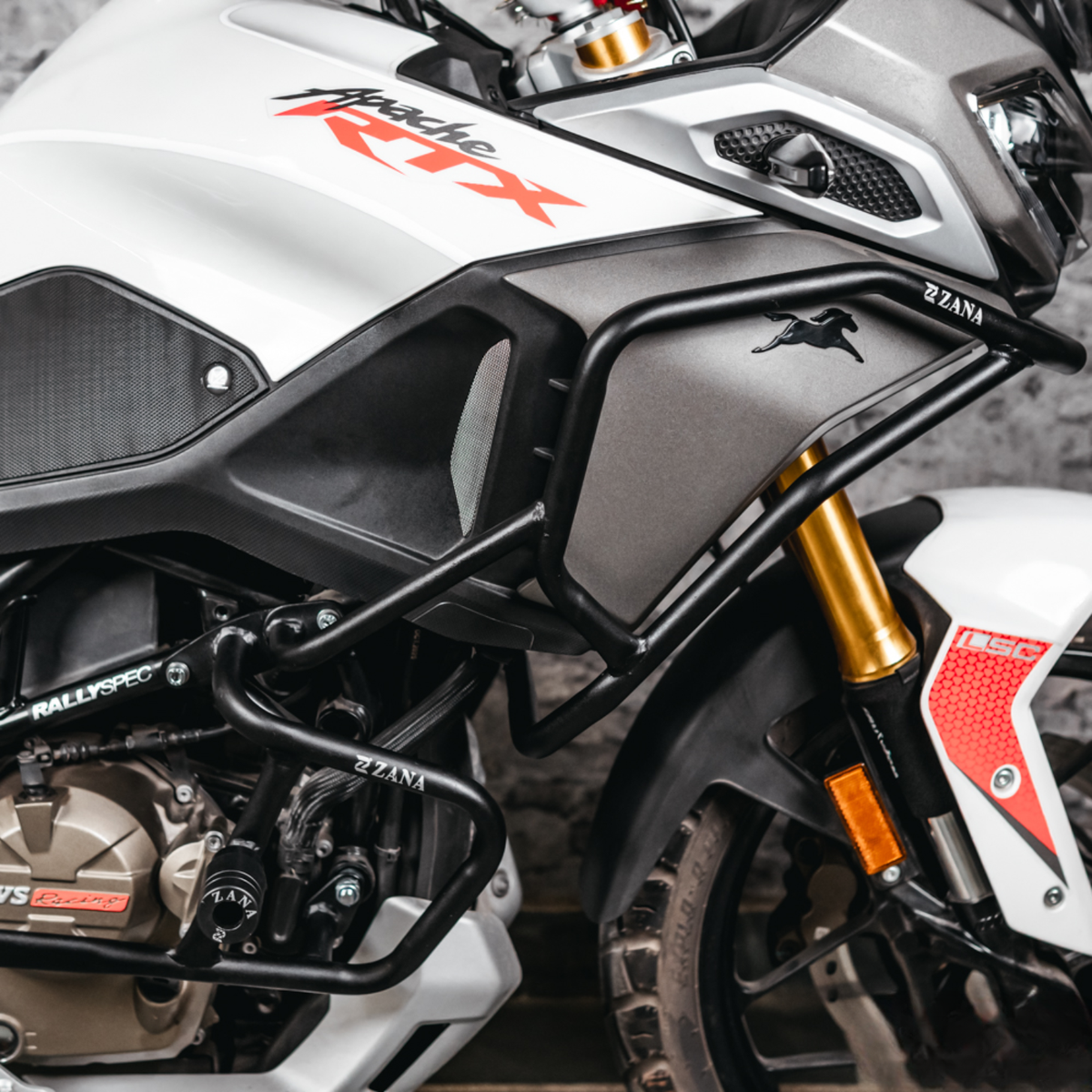 Zana TVS Apache RTX 300 Upper & Lower Crash Guard with Slider Combo without Beak Version - Black - ZI-8711 / ZI-8710
