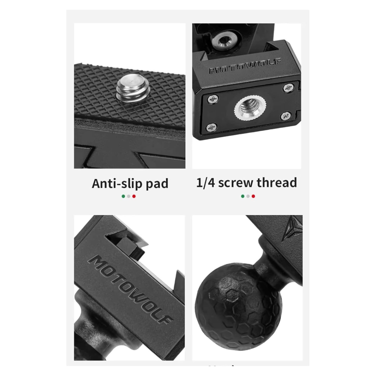 Motowolf Action Camera Quick Release 1/4 Thread Adapter with Ball Head