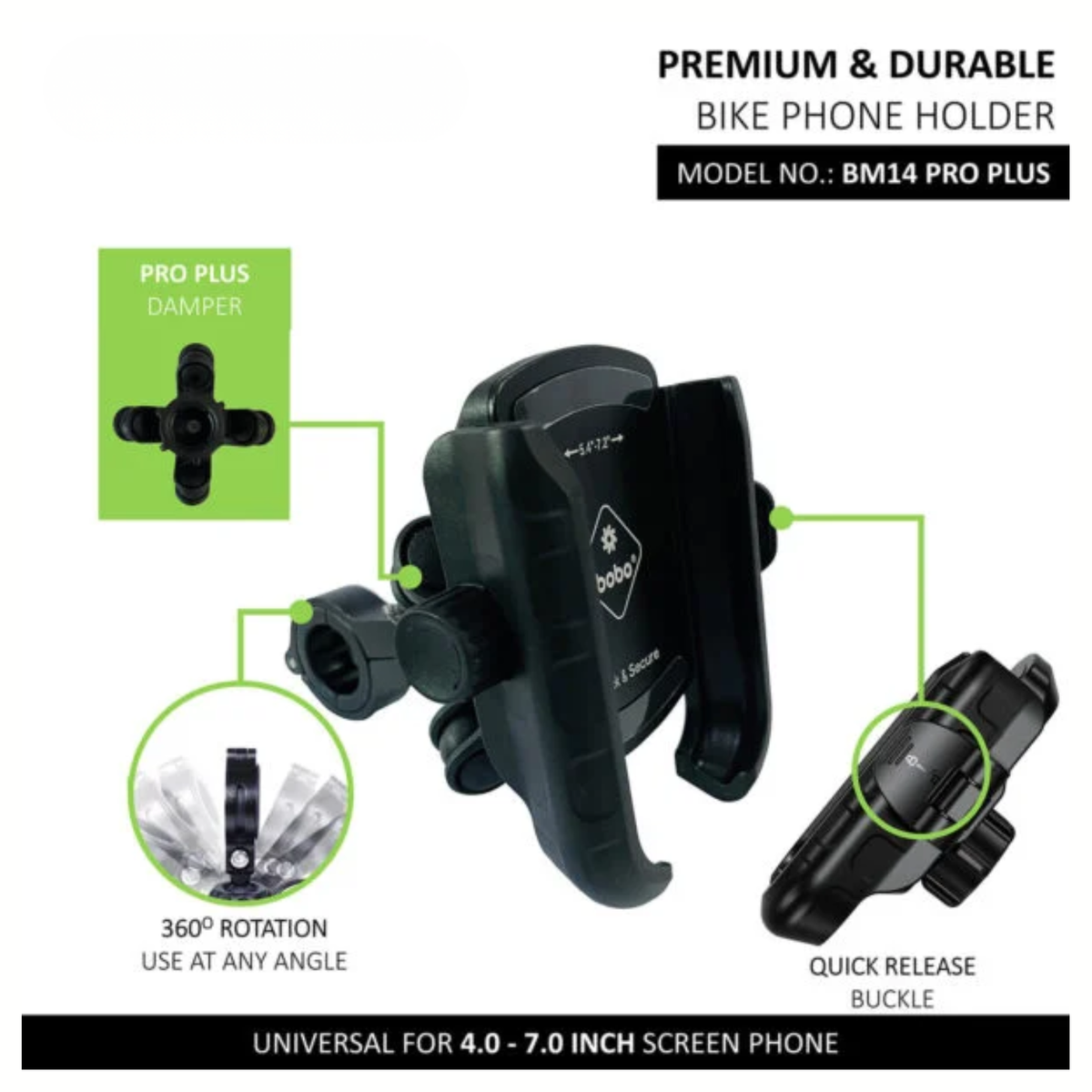 BOBO BM14 PRO PLUS Quick Release with PRO PLUS Vibration Damper Enhanced BM4 PRO PLUS Bike Cycle Phone Holder