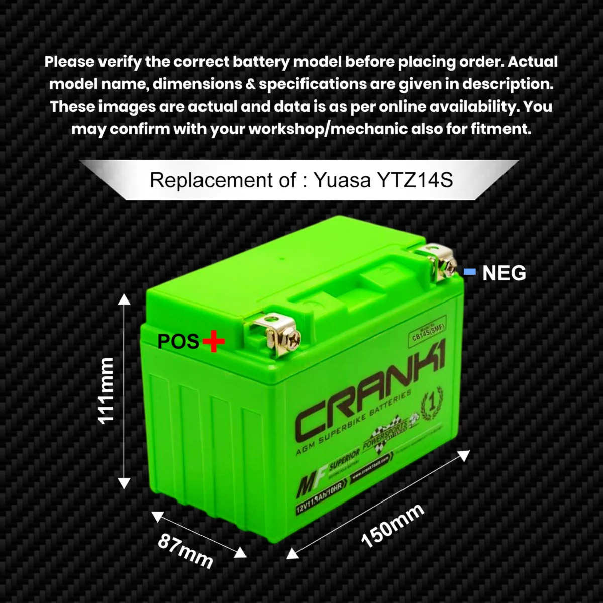 Crank1 Benelli TNT 1130 (2015-2017) Battery - CB14S