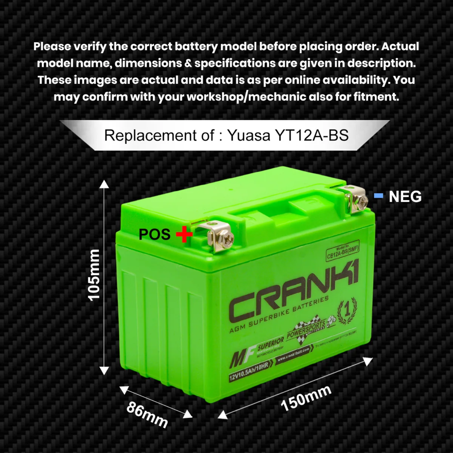 Crank1 Battery For Triumph Tiger 900 Rally Pro (2024 Onwards) - CB12A-BS