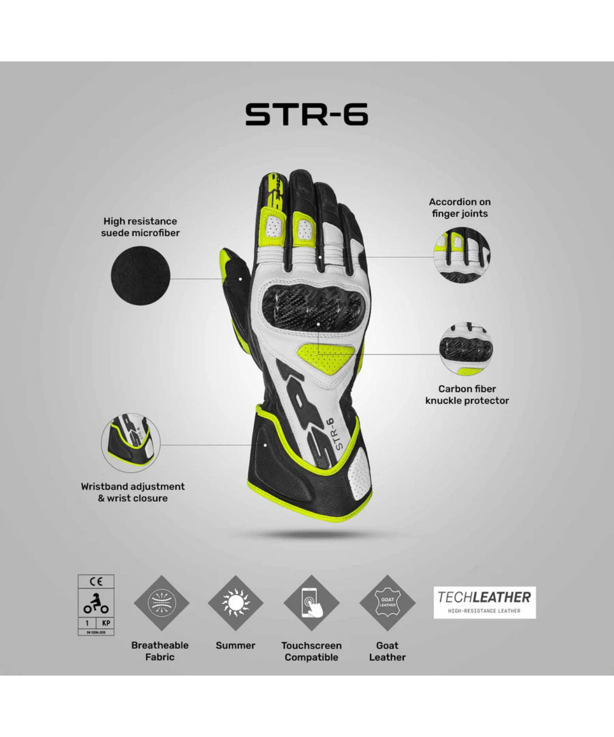 Spidi STR 6 Riding Gloves - Black Yellow White - Spidi