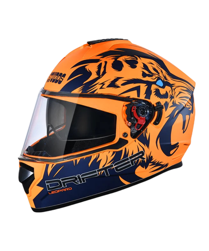 Studds Drifter D2 Leopard Decor Graphics Helmet - Matt Orange Blue N1