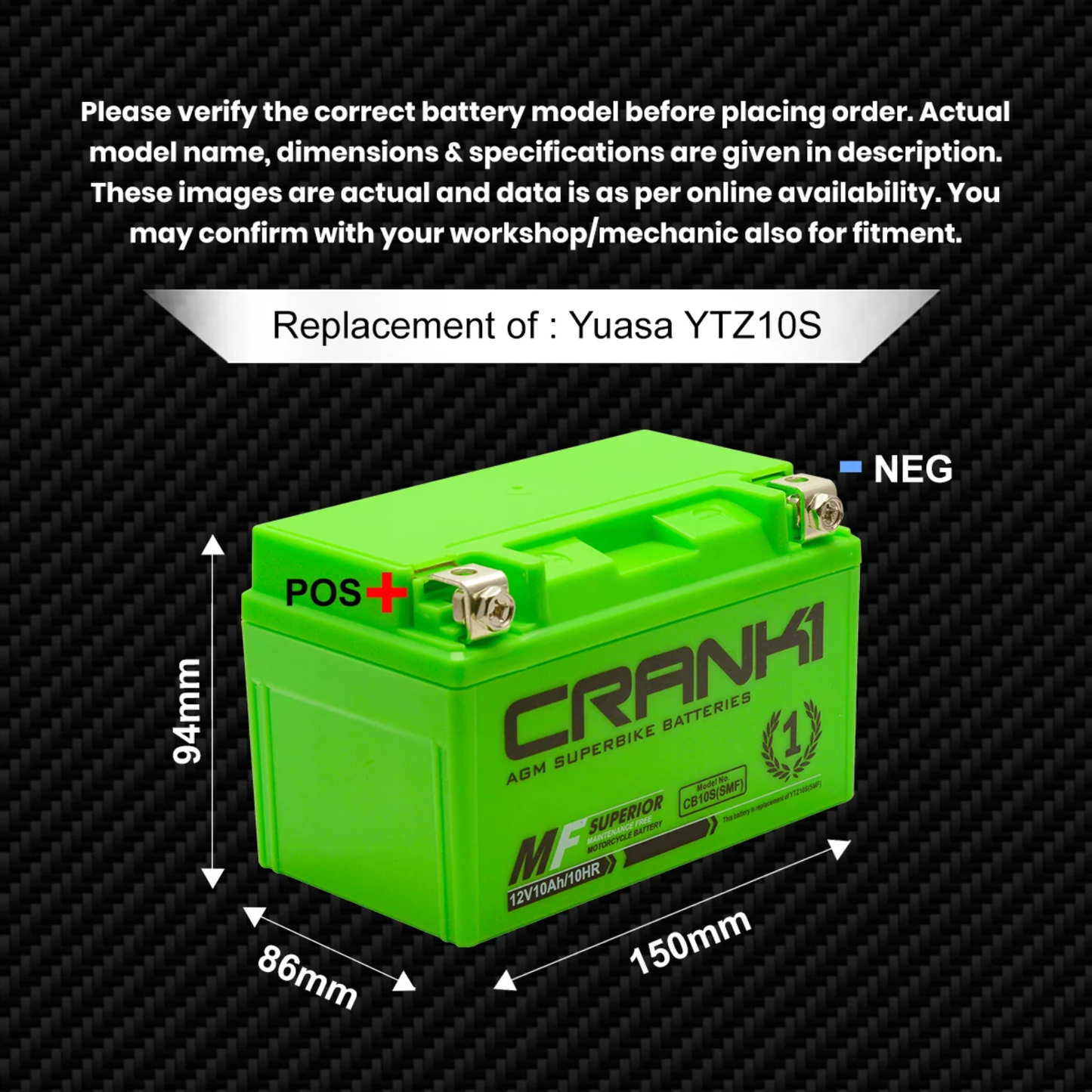 Crank1 Kawasaki Ninja ZX-4R (2023 Onwards) Battery - CB10S