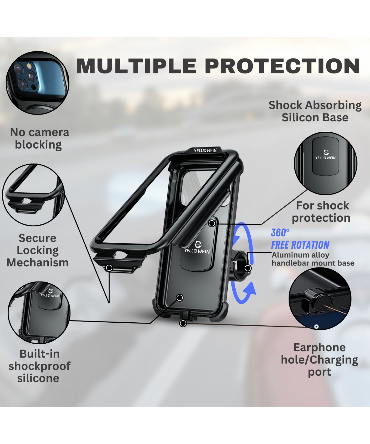 Yellowfin Fully Waterproof Bike Mobile Phone Holder Mount with Vibration Damper without Charger - M18L-C1