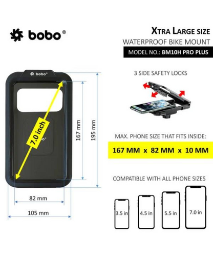 BOBO Fully Waterproof Bike Cycle Phone Holder with PRO PLUS Vibration Damper Motorcycle Mobile Mount - Black - BM10H