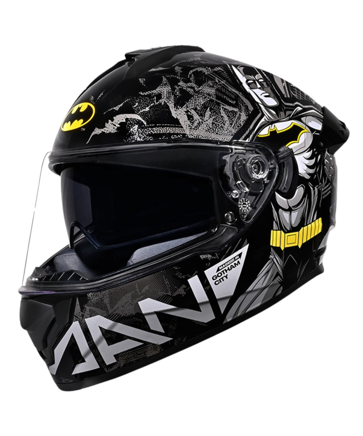 Studds Drifter Batman Edition Graphics Helmet - Gloss Black Yellow Grey N4 - Studds