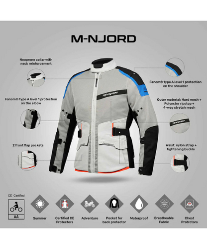 Ixon M-NJORD Riding Jacket - Light Grey Blue Neon Red