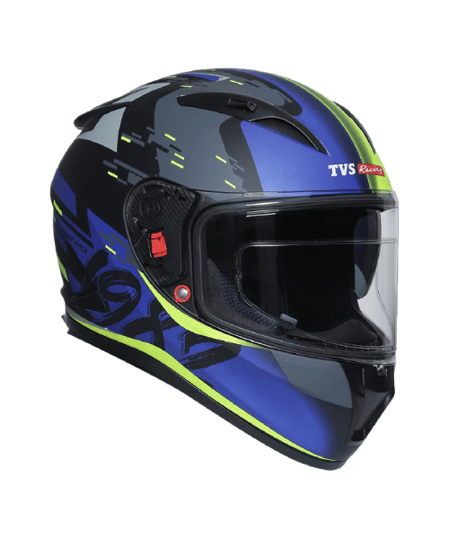 TVS Racing Matt Helmet - Blue & Neon Double Visor