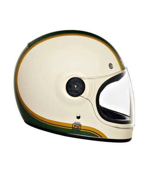 Royal Enfield Drifter V2 White Big Stripe Helmet - Matt Battle Green