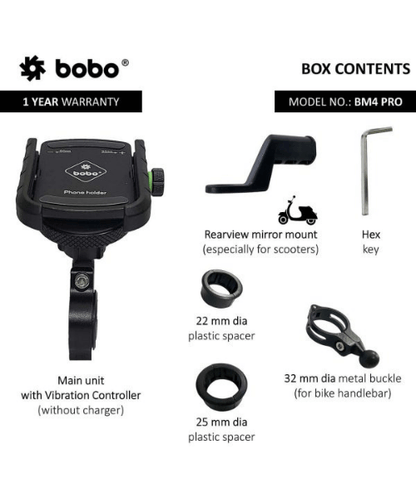 BOBO BM4 PRO Jaw-Grip Bike Phone Holder with Vibration Controller Motorcycle Mobile Mount - Black