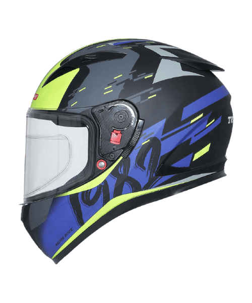 TVS Racing Matt Helmet - Blue & Neon - Single Visor