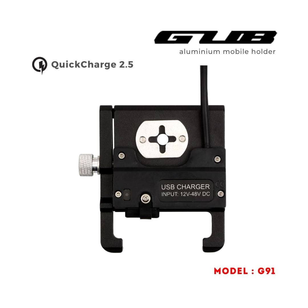 Route 95 GUB G91 Aluminium Handlebar Mobile Holder with Quick Charger 2.5A