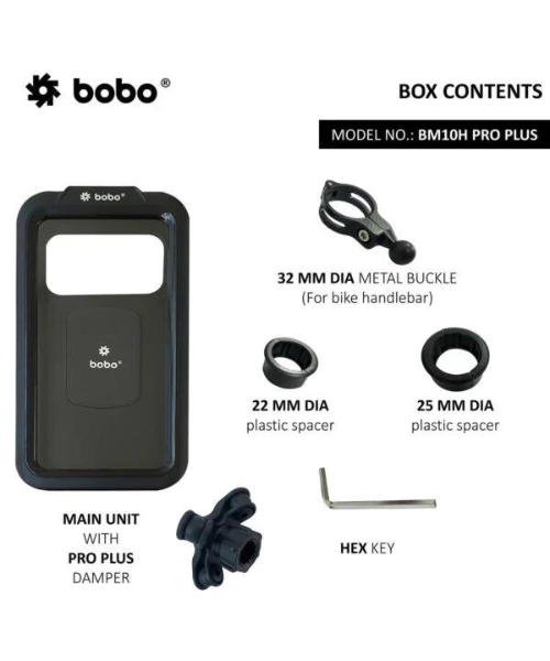 BOBO Fully Waterproof Bike Cycle Phone Holder with PRO PLUS Vibration Damper Motorcycle Mobile Mount - Black - BM10H