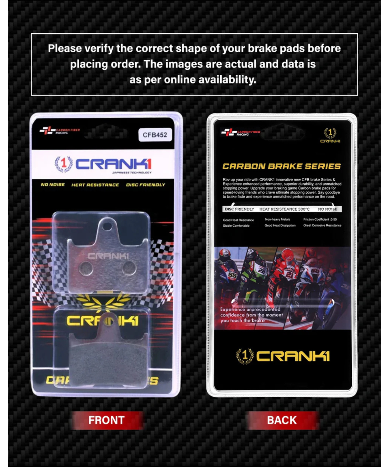 Crank1 Carbon Brake Pads for Harley Davidson Sportster Forty Eight (2014 - 2020)