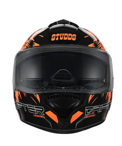 Studds Drifter D2 Leopard Decor Graphics Helmet - Gloss Black Orange N10