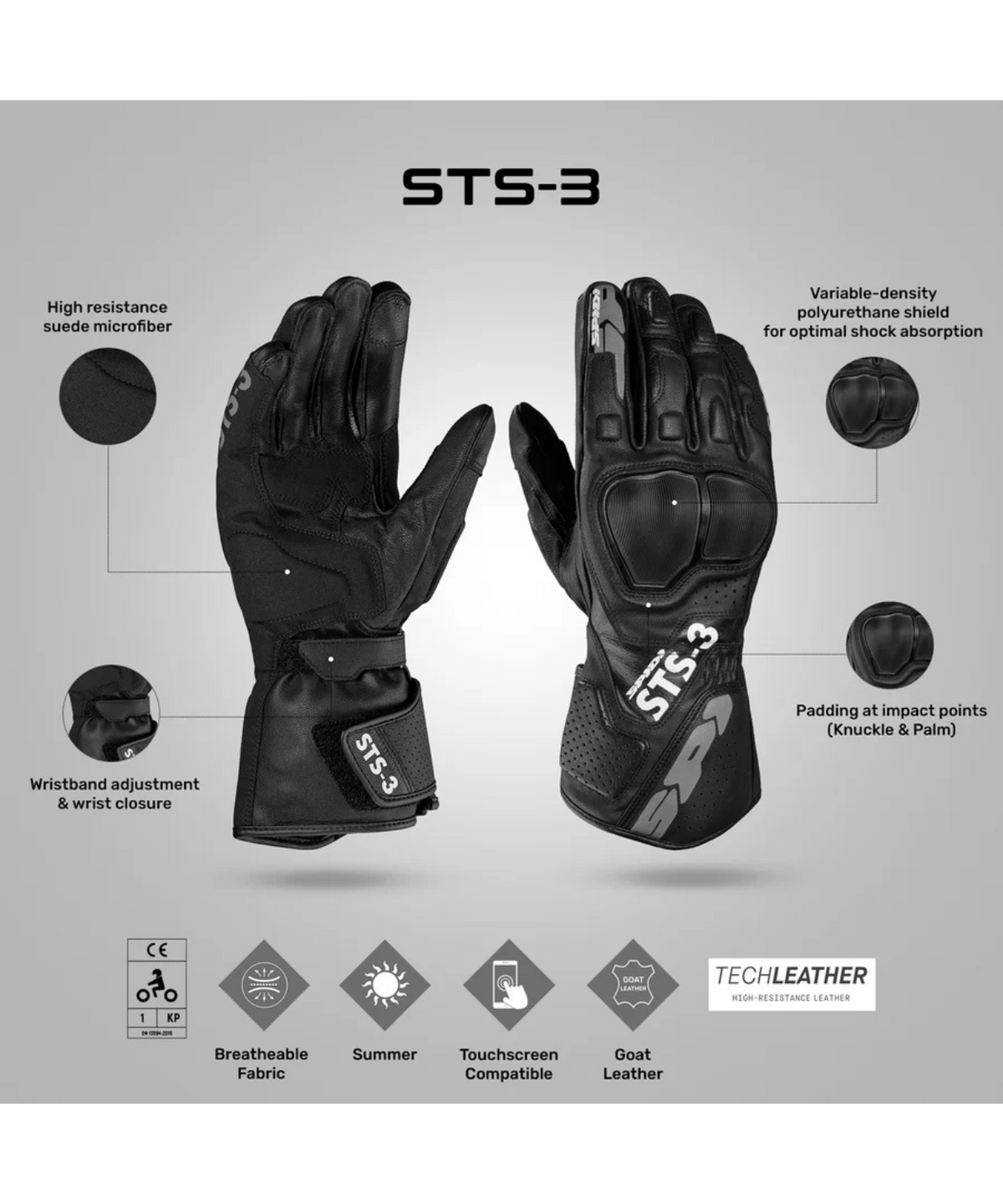 Spidi STS 3 Riding Gloves - Black - Spidi
