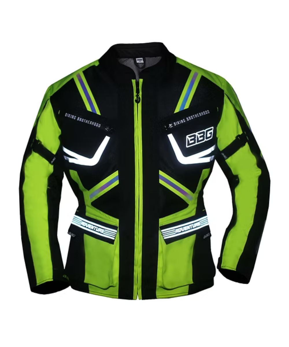 BBG Indiana Adventure Riding Jacket with Chest Guard without Liner - Neon