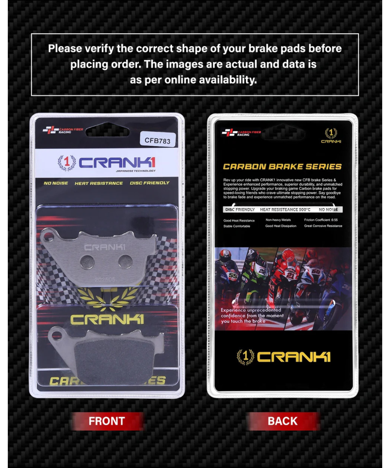 Crank1 Carbon Brake Pads for Harley Davidson Sportster Forty Eight (2011 - 2013)