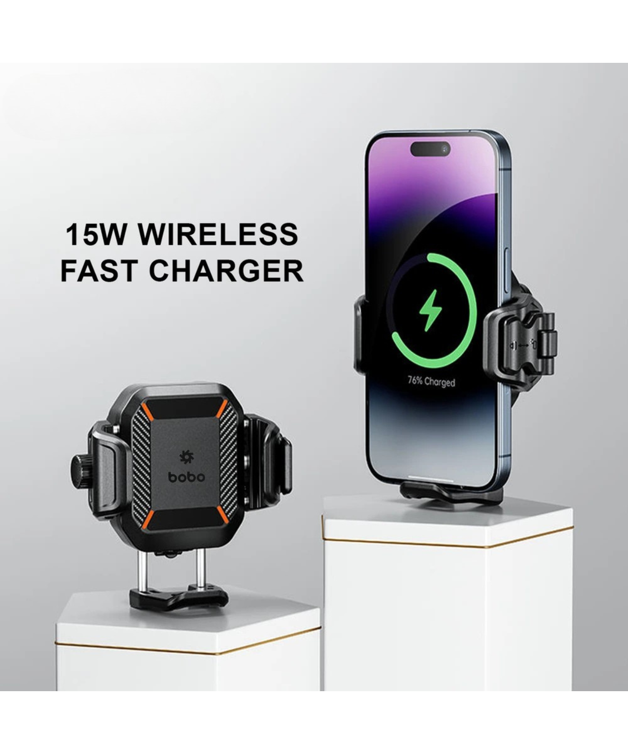 BOBO BM23H Pro Handlebar Mount Anti-Vibration and Anti-Theft with 15W Wireless / 36W USB-C Charger.