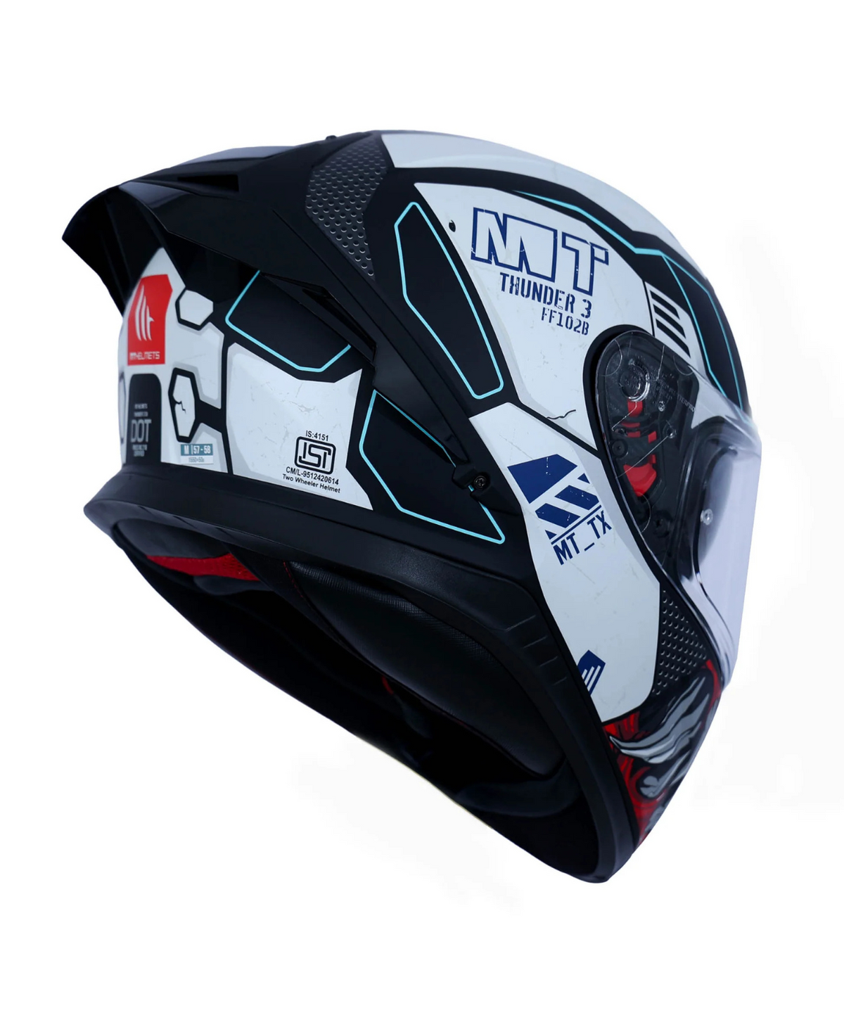 MT Thunder 3 SV Pro T-X A7 Helmet - Gloss White Black Red - MT Helmets