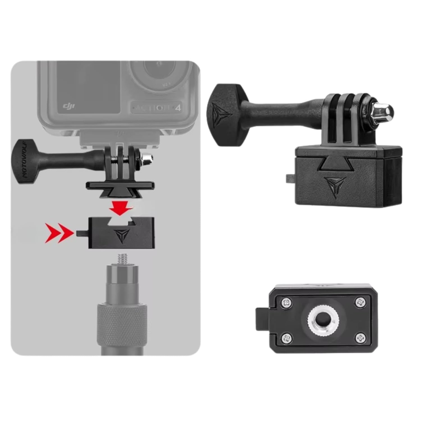 Motowolf Action Camera Quick Release Adapter with 1/4 Inch Screw