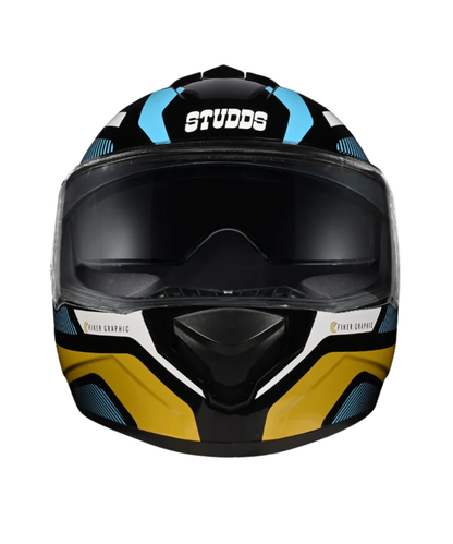 Studds Drifter D5 Fiker Decor Graphics Helmet - Gloss Black Golden N12