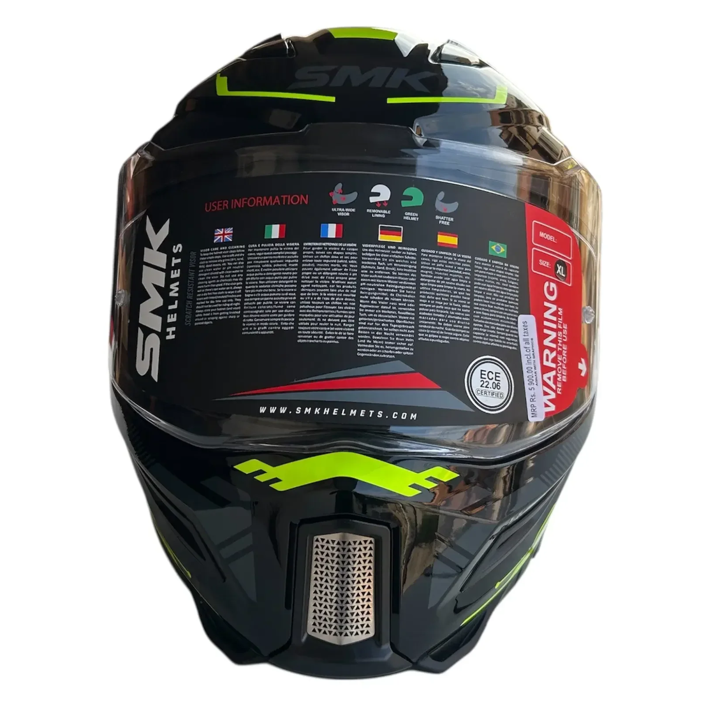SMK Agnar Tektron GRPS GL264 Full Face Helmet - Gloss Black Yellow