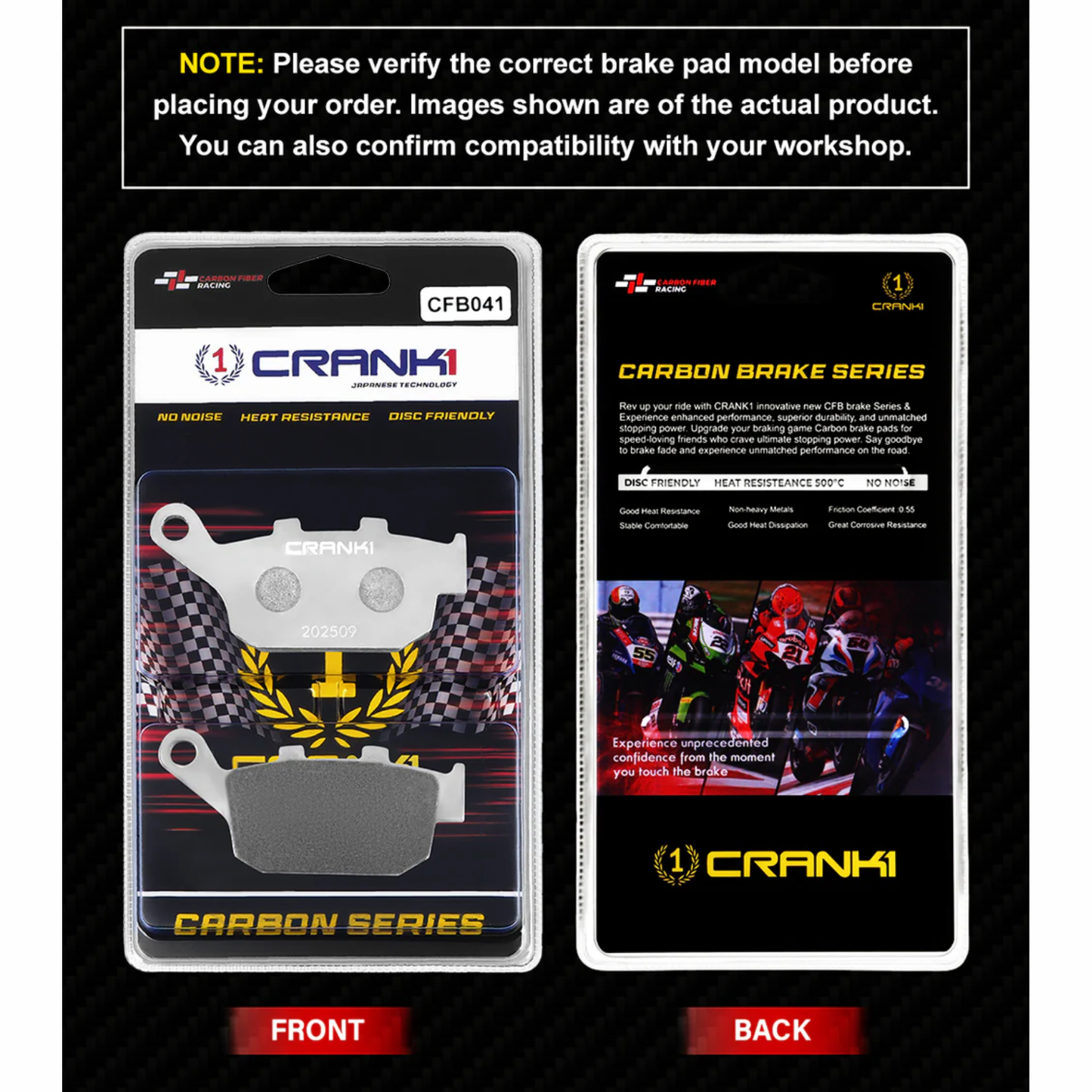 Crank1 Carbon Brake Pads for TVS Apache RTX 300 (2025 Onwards)