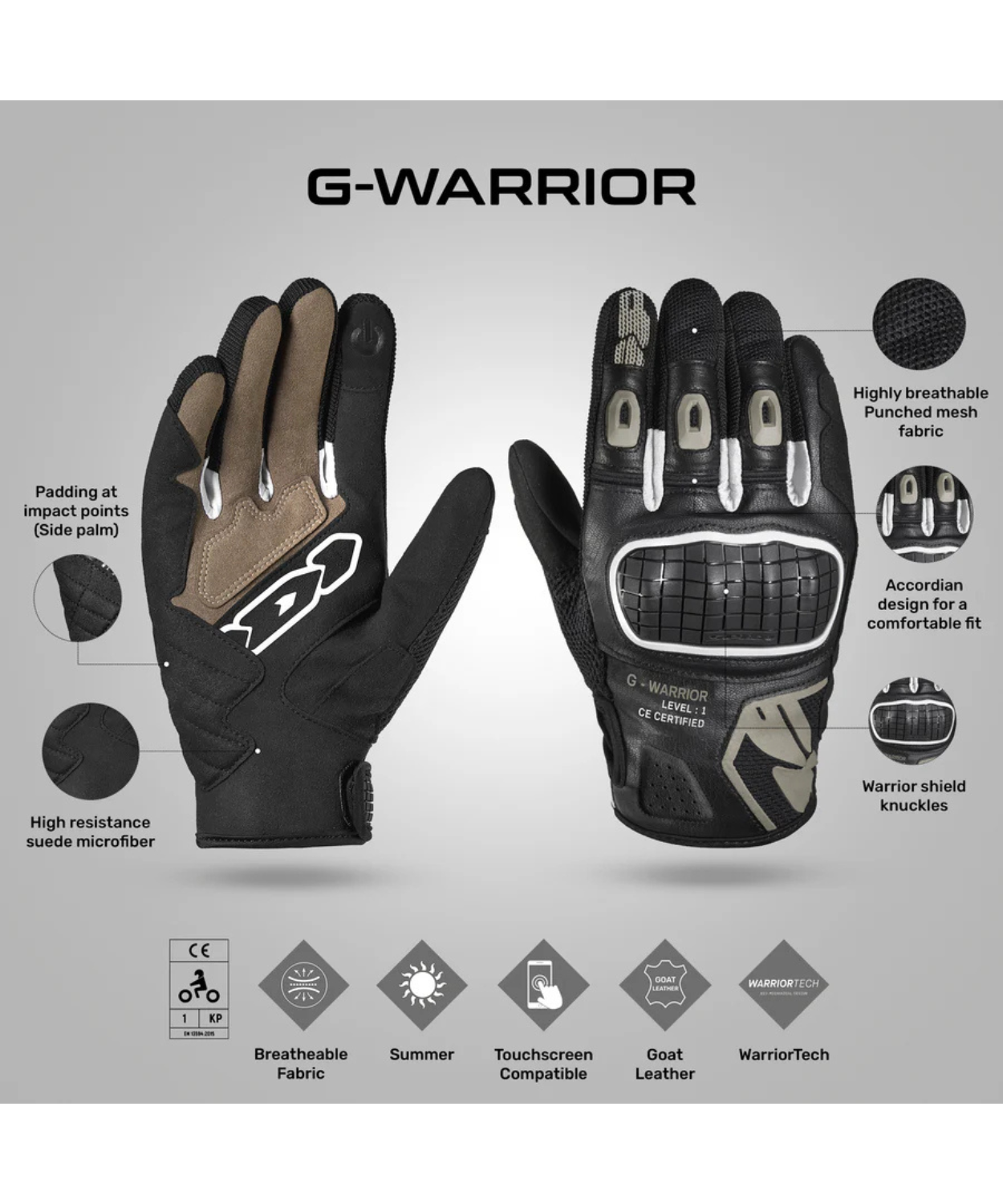 Spidi G Warrior Riding Gloves - Black Sand