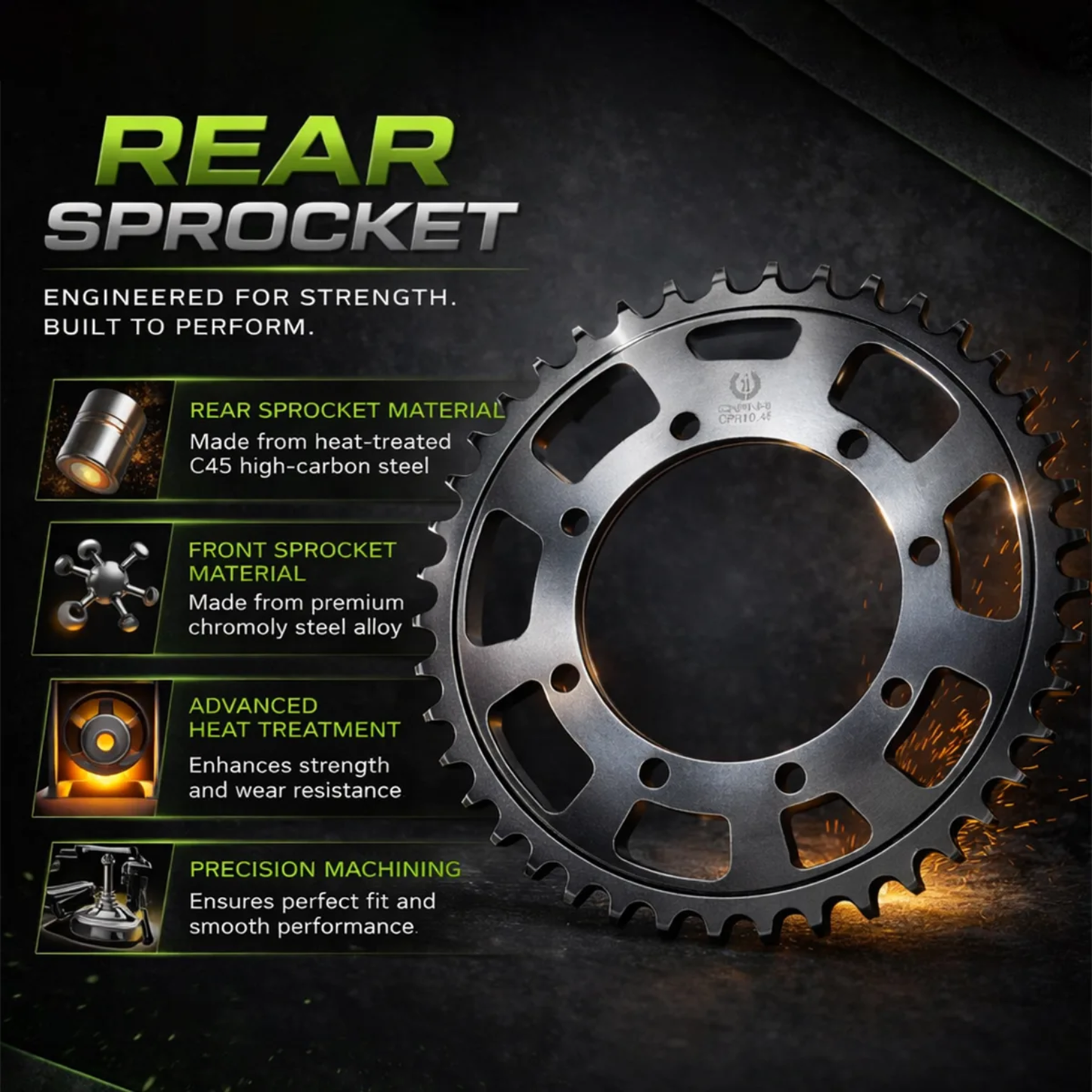 Crank1 Performance Motorcycle Sprocket Benelli TRK 502 (2017 Onwards) Pitch 525 - Black - CPR15.42T
