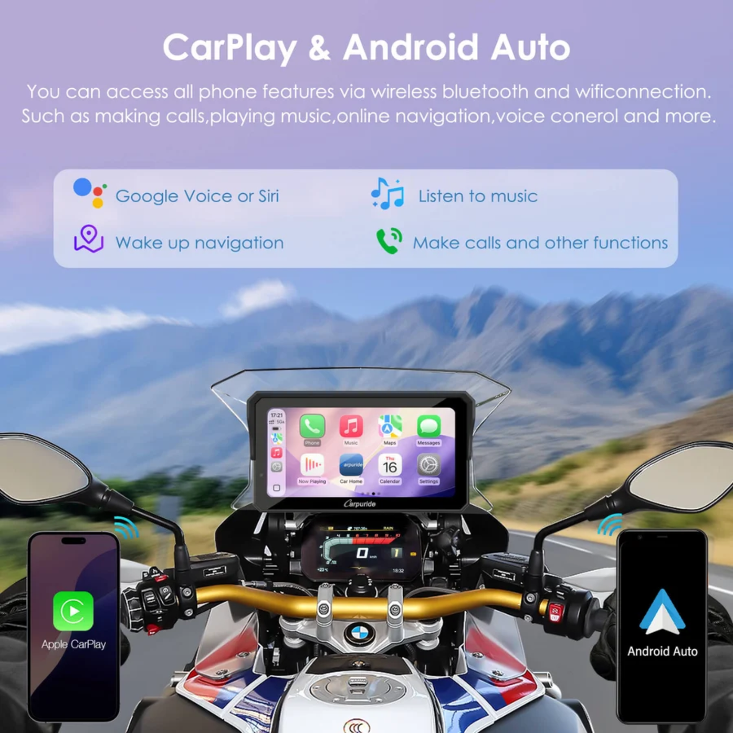 Carpuride W602BS 6-Inch BMW Motorcycle Stereo