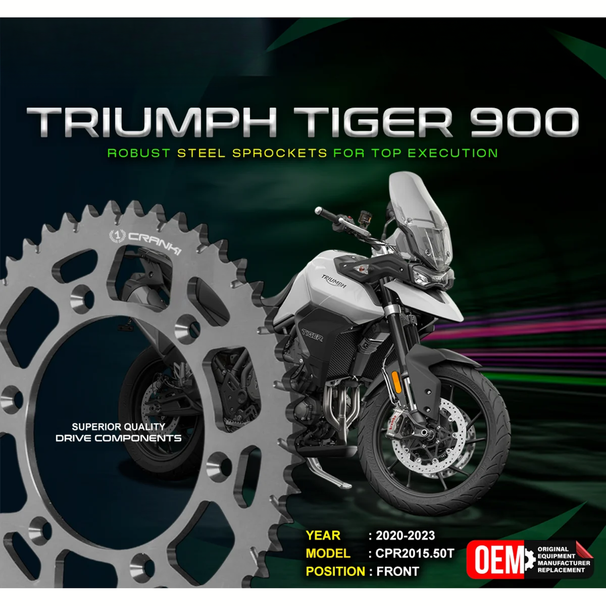 Crank1 Triumph Tiger 900 (2020-2023) Performance Motorcycle Sprocket - Chrome - CPF2015.50T - Crank 1