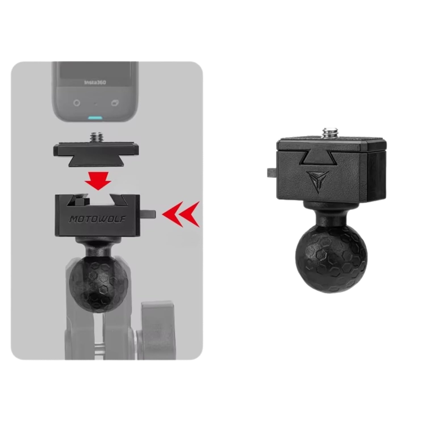 Motowolf Action Camera Quick Release 1/4 Thread Adapter with Ball Head