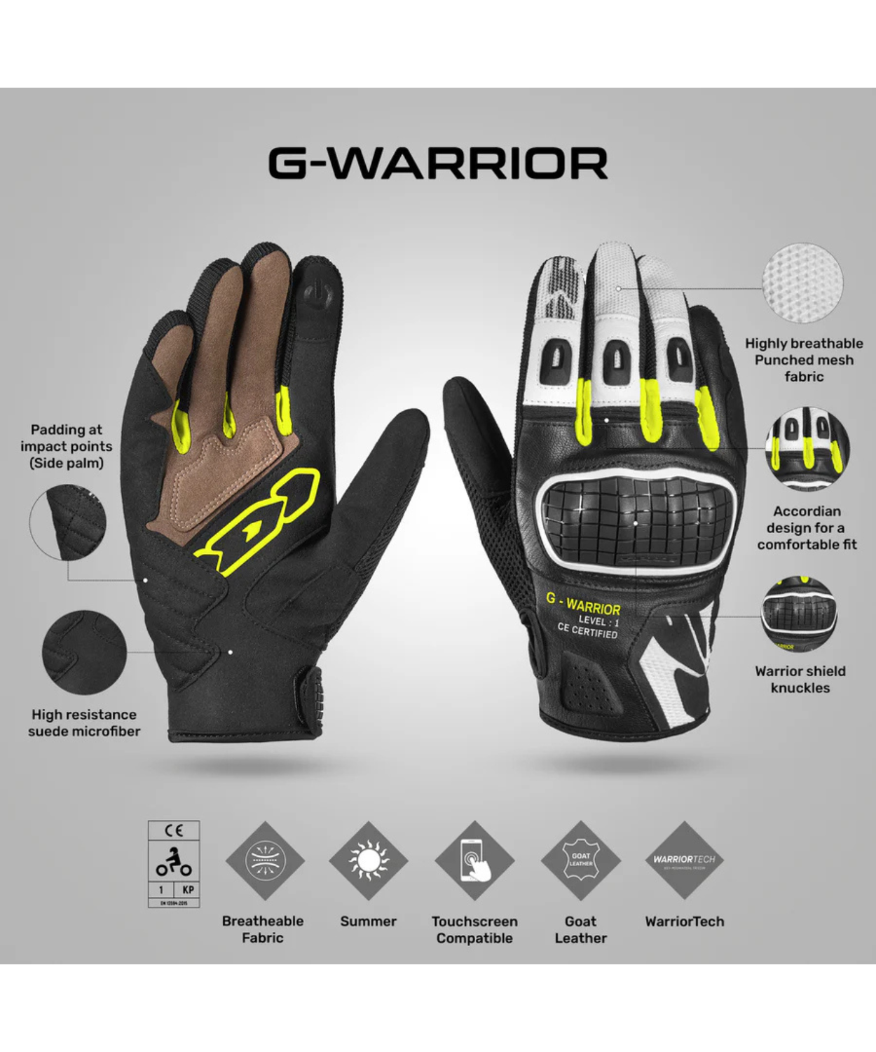 Spidi G Warrior Riding Gloves - Black Fluo Yellow