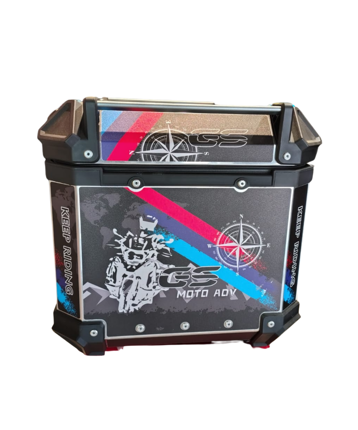 Moto Arch Aluminium Top Box 45L with Backrest - Black GS Graphics (Open Box) - Moto Arch