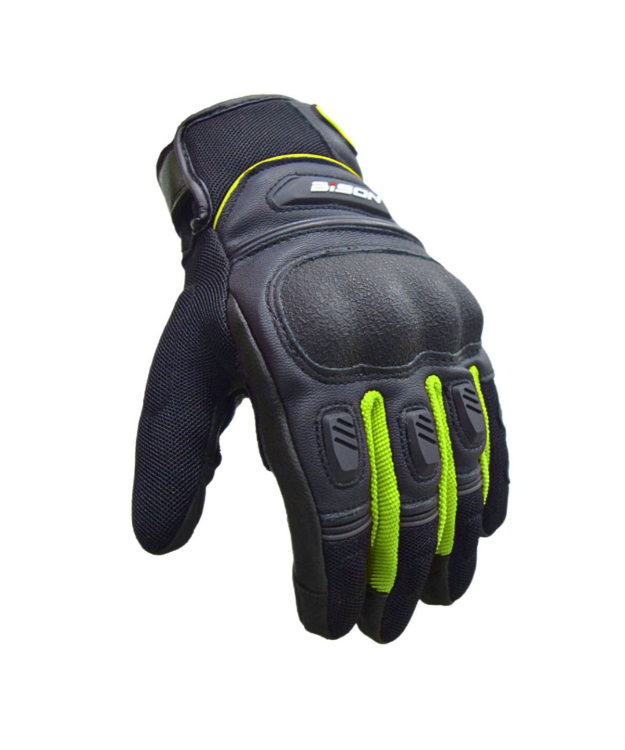 Bison ProGear Air Pro Riding Gloves - Black Hi-Viz Green