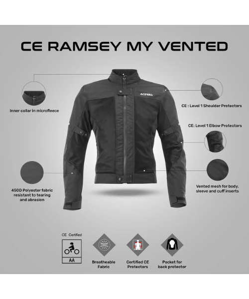 Acerbis Ramsey MY Vented Riding Jacket - Black