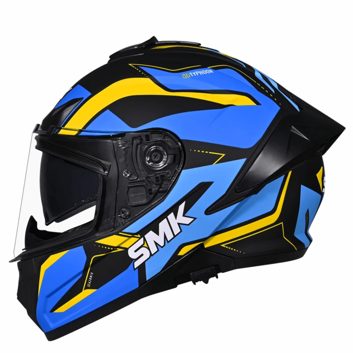 SMK Typhoon Azonix GRPS GL254 Full Face Helmet - Gloss Black Blue Yellow - SMK