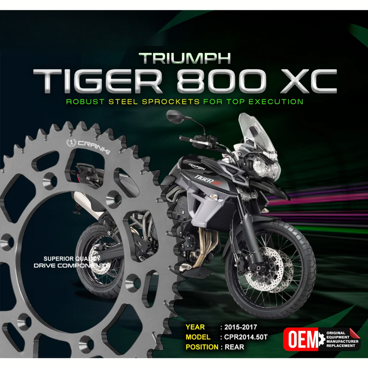 Crank1 Triumph Tiger 800 XC (2015-2017) Performance Motorcycle Sprocket - Black - CPR2014.50T