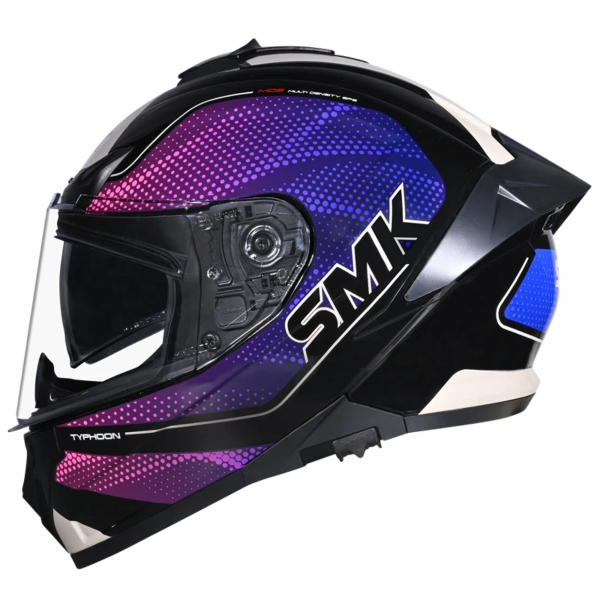 SMK Typhoon Mystic GRPS MA295 Full Face Helmet - Matt Black Blue Pink - SMK