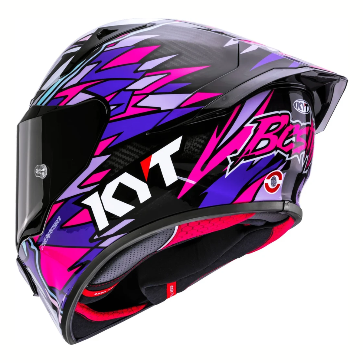 KYT R1R Enea Bastianini Replica 2023 Carbon Fiber Helmet - Gloss Black Pink - KYT Helmets